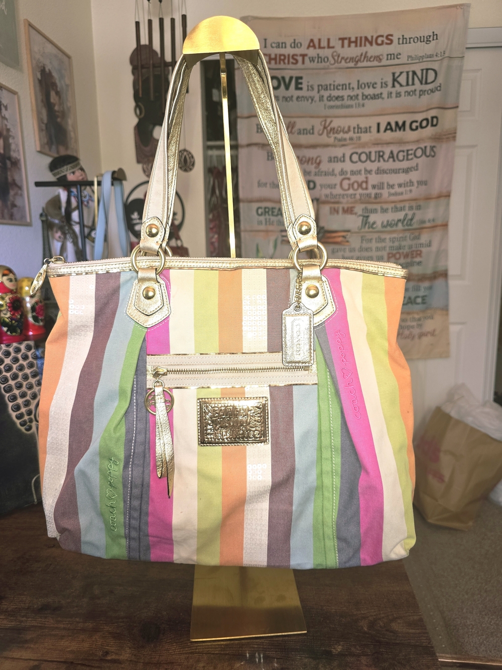 Coach Poppy Legacy Stripe Glam Tote